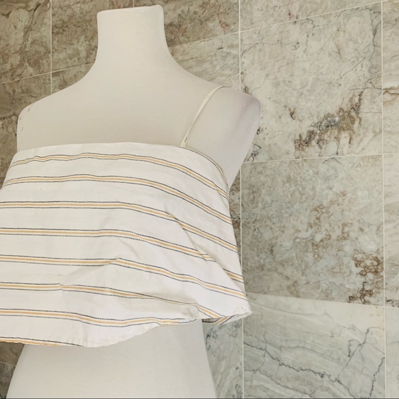 J.O.A. Striped Strapless Linen Blend Crop Top - Picture 4 of 6